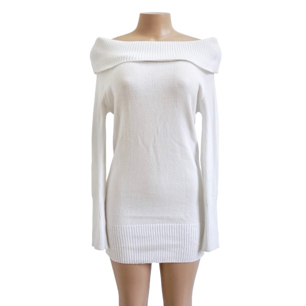 💕Sexy White Off Shoulder knitted Sweater Dress - Picture 3 of 7